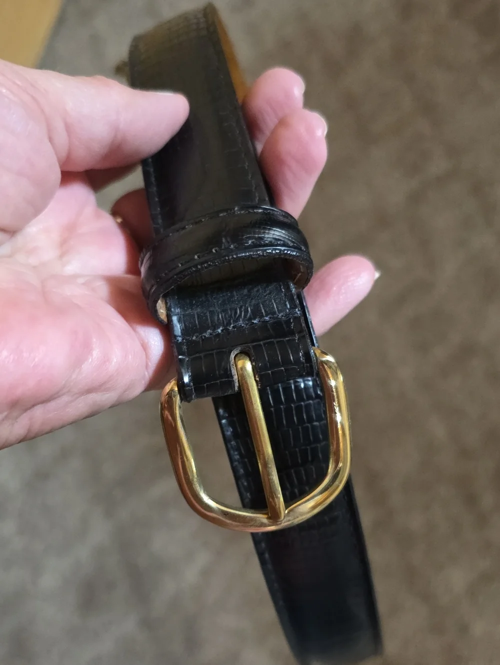 Classic Black Mens Leather Belt with Brass Buckle